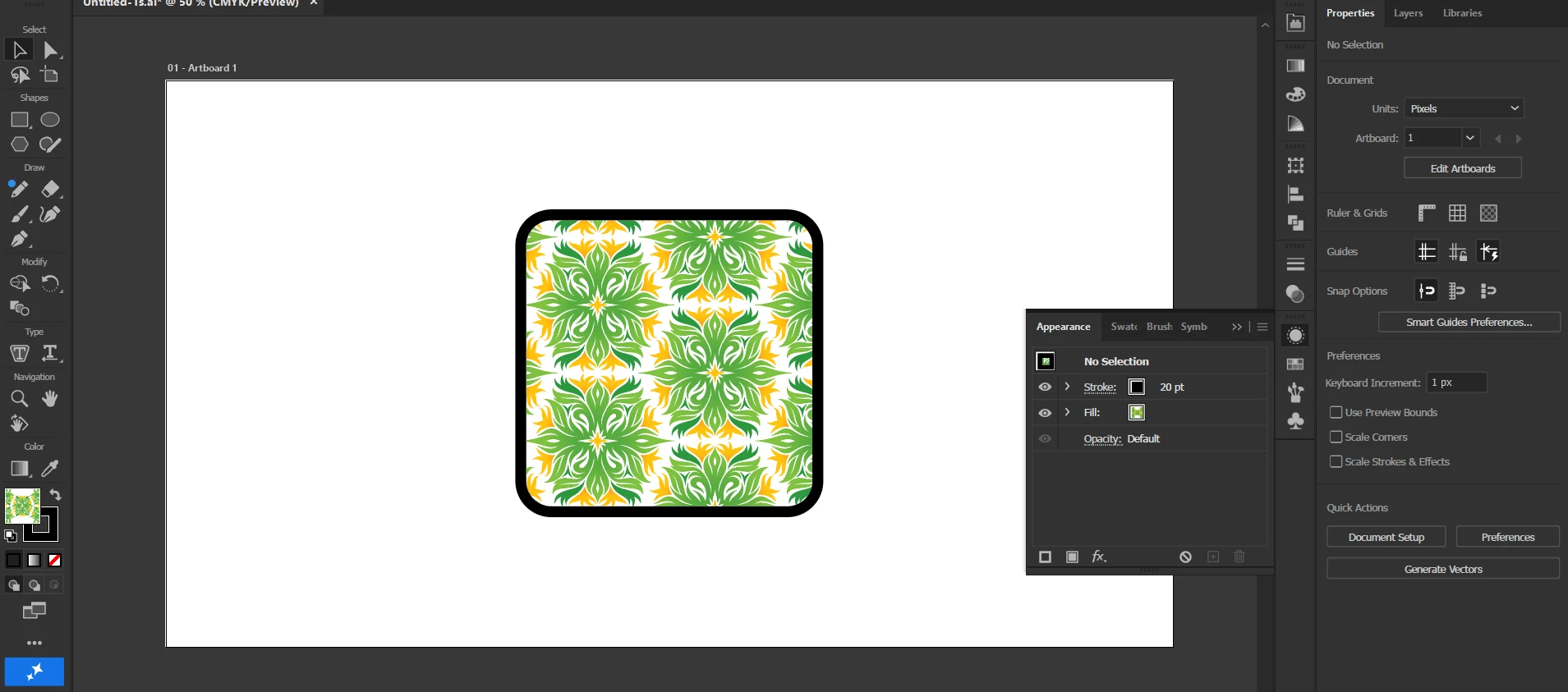 In Illustrator. A pattern fill, with the shape still editable