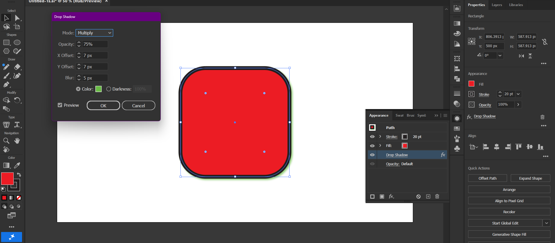 In Illustrator. A drop shadow arrives as a real effect