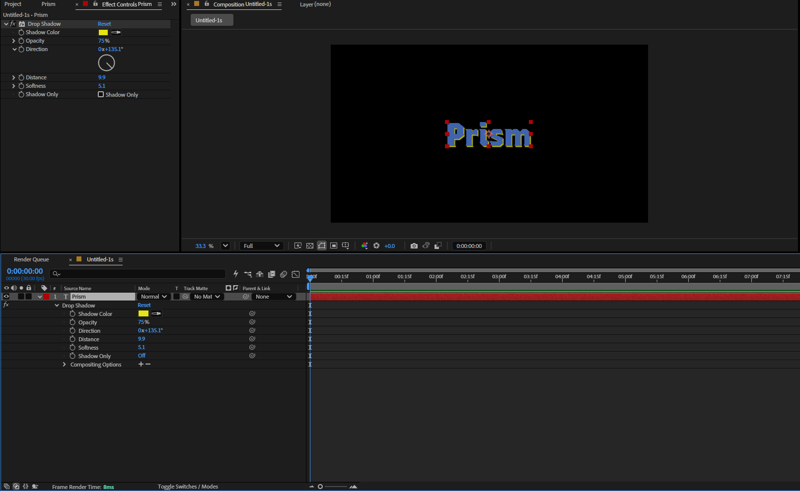 What arrived in After Effects. A shadow on text, with the text still text