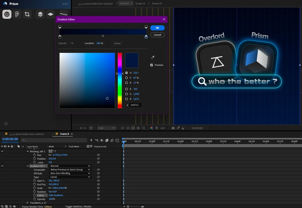 Linear and radial gradients transferred from Figma into After Effects with Prism