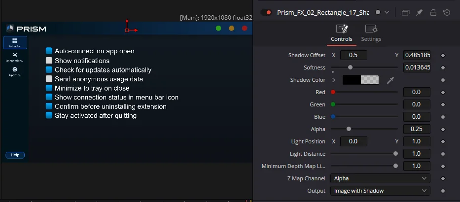 Layer blur and drop shadow transferred from Figma into DaVinci Resolve with Prism