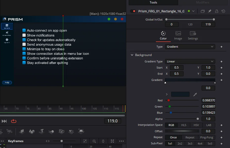 Linear and radial gradients transferred from Figma into DaVinci Resolve with Prism