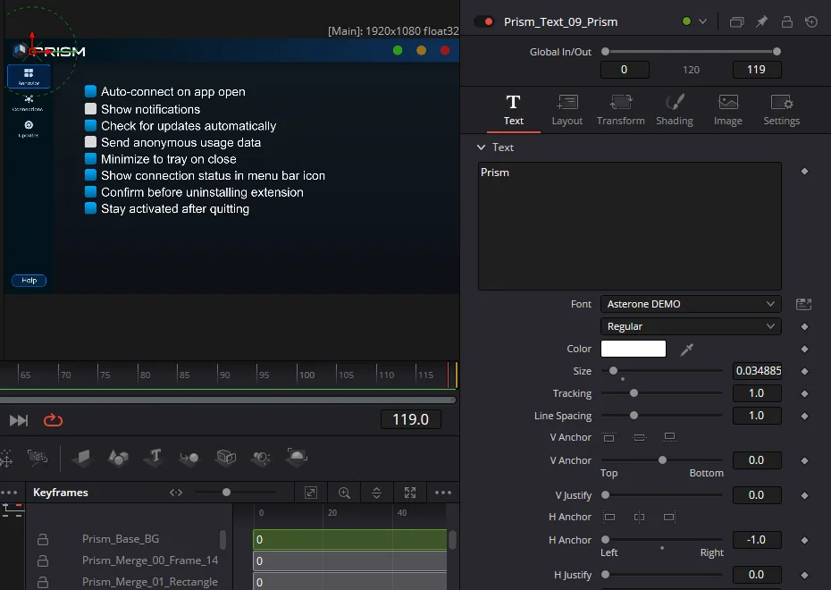 Text layers transferred from Figma into DaVinci Resolve with Prism