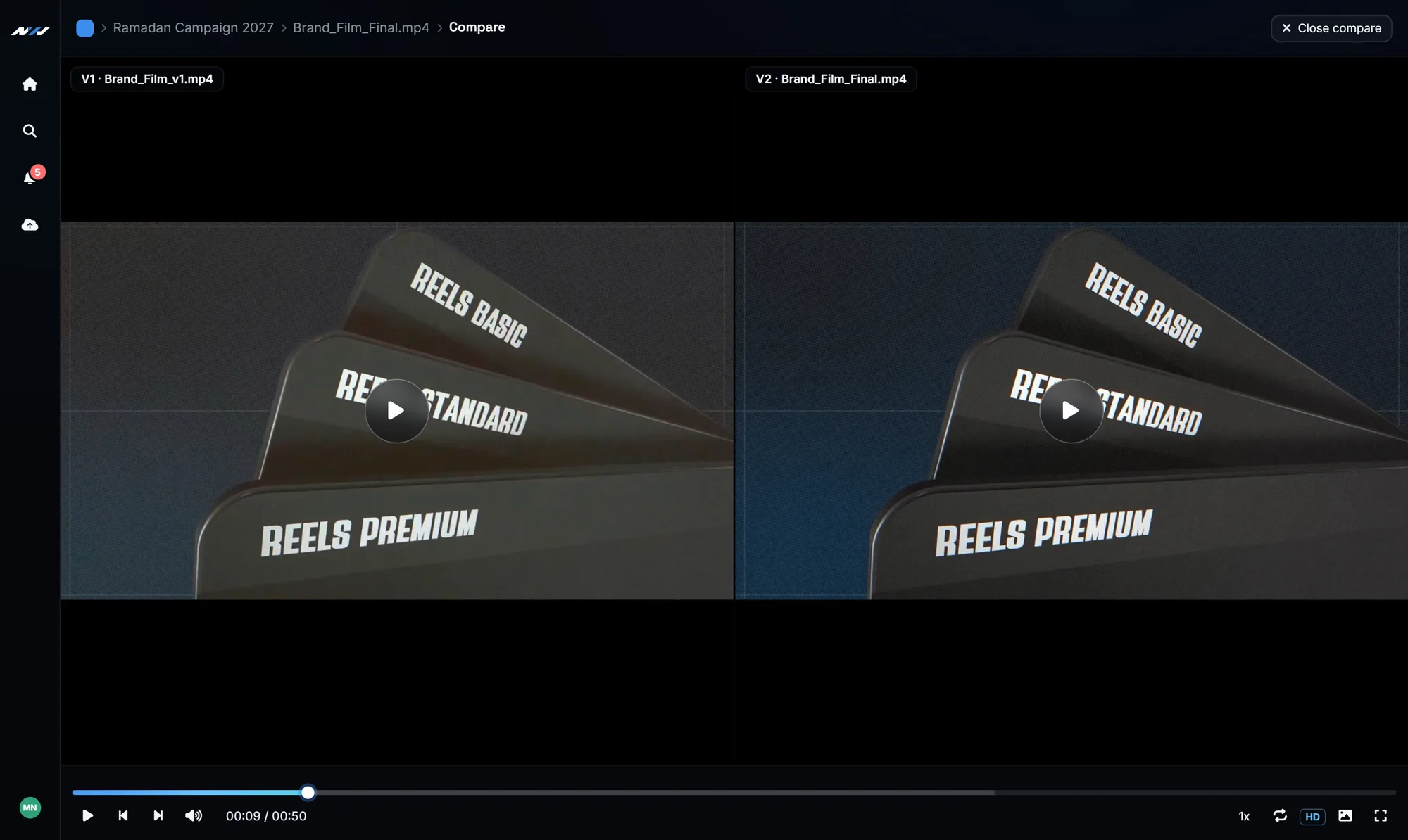 Two versions of the same film compared side by side
